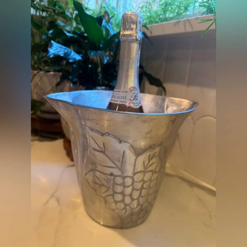 Midcentury Vintage Pewter Grapevine Ice Bucket or Wine Cooler